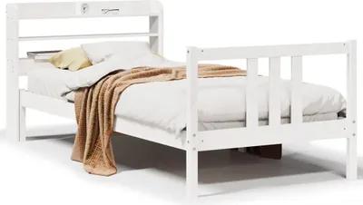 Image de vidaXL Cadre de lit avec tête de lit sans matelas blanc 90x200 cm