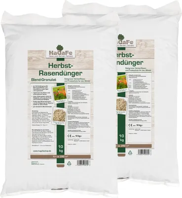Produktbild von 20kg (2 x 10kg) HaGaFe Herbstrasendünger, Herbst - Rasendünger, Herbst - Dünger, Kaliumdünger für Frosthärte und Standfestigkeit, Blend - Granulat