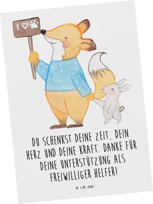 Produktbild von Mr. & Mrs. Panda Grußkarte Freiwilliger Dank - Weiß - Geschenk, Held des Alltags, Wertschätzung, Postkarte, Ehrenamt, Zeit schenken, Anerkennung, Danke sagen, Bedanken