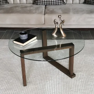 Produktbild von Skye Decor, Yuvarlak- Yuvarlak Cam Orta Sehpa S300NOS, Nussbaumfarbe, Couchtische, 41x80x80 cm, 100% massives Holz