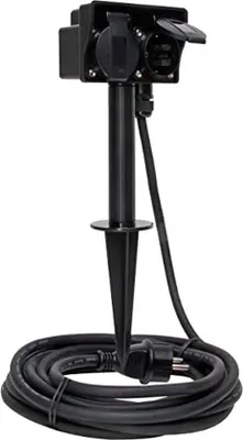 Image de Prise extérieure à quatre prises – Prise avec 4 prises avec mise à la terre 230 V I Prise extérieure avec câble de 1,5 m I Prise extérieure avec câble d'alimentation noir de 1,5 m