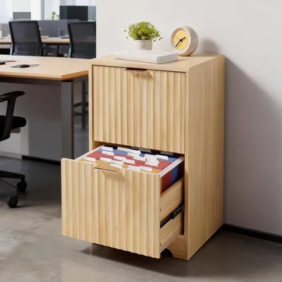 Image de Rangement FCH sur roulettes, avec 2 tiroirs, meuble de bureau, classeur pour formats A4 et Letter, meuble de rangement à placer sous le bureau, avec surface imitation bois et système de découpe alvéolaire