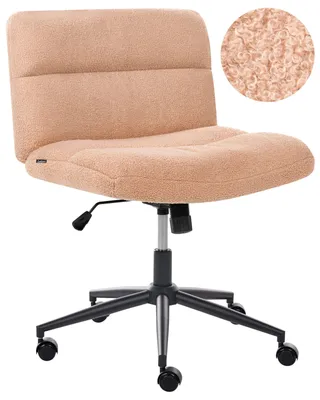 Produktbild von BELIANI Schreibtischstuhl Pfirsichrosa Bouclé Gepolstert Gesteppt Teddy Optik Drehbar Höhenverstellbar mit Wippfunktion ohne Armlehnen Drehstuhl