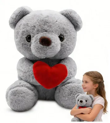 Immagine prodotto di Orsetto di peluche con cuore, 23 cm, grigio, peluche, giocattolo morbido, regalo