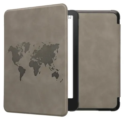 Produktbild von kwmobile Schutzhülle für Amazon Kindle Paperwhite (2024)/Colorsoft Hülle - eReader Case aus Kunstleder mit Auto Sleep Funktion - Travel Umriss mit