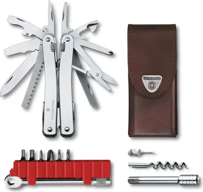 Image de Victorinox SwissTool Spirit X Plus Ratchet dans son étui en cuir (3.0236.L)