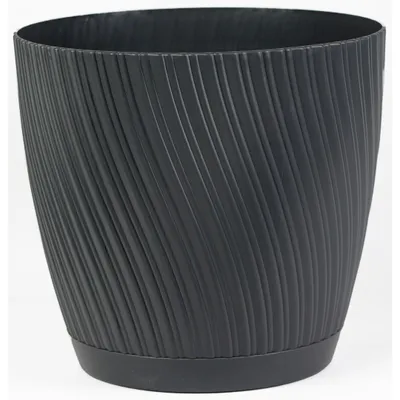 Produktbild von Form Plastic Plant pot/Floral pot Waves - Kunststoff - Anthrazit - 19x17 cm - mit Untertas