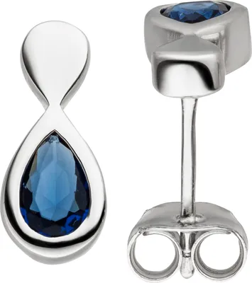Produktbild von Ohrstecker Tropfen 925 Sterling Silber 2 Glassteine blau