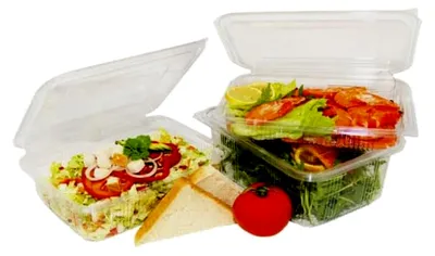 Produktbild von 100 klare Rechteckbecher mit Deckel 250 ml (PET)