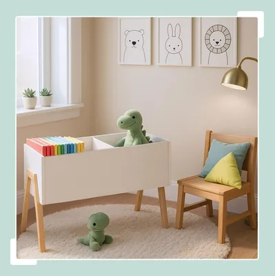 Produktbild von Spielzeugkiste für Kinder - Skandinavisches Design, Holzbeine