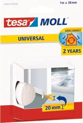 Produktbild von tesamoll Zugluftstopper Universal Tür (1 x 1 m) - Profil: 38 mm x 20 mm - weiß