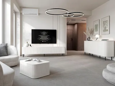 Produktbild von Wohnzimmermöbel-Set ZYLIO 1 weiß PUSH-TO-OPEN TV Lowboard Kommode Couchtisch