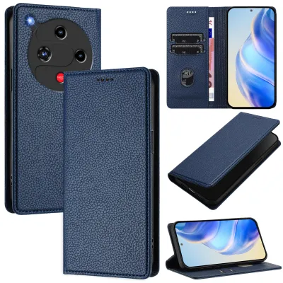 Obrázek produktu pro Kožené pouzdro pro ZTE Nubia Focus 2, Litschi kůže, peněženkové pouzdro s přihrádkami na karty a stojánkem Modrý