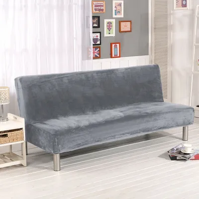 Produktbild von Samt Sofabezug Ohne Armlehnen, Moderner Ohne Armlehne Stretch Couch überzug Armlose Sofabettüberzug für Faltbares Schlafsofa Ohne Armlehnen ,180-210 cm (Silber)