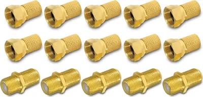 Produktbild von ARLI 10x F-Stecker 7 – 7,4 mm + 5x F-Verbinder vergoldet – Koaxialkabel Zubehör für SAT TV DVB-S2 DVB-T2