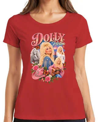 Produktbild von Dolly Parton Country Musik Sängerin Cowgirl Western Gitarre Retro Damen T-Shirt, Rot, L