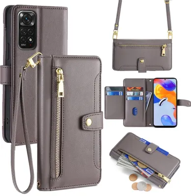 Produktbild von Handykette Xiaomi Hülle mit Band Handyhülle Kartenfächer Kunstleder Umhängetasche Redmi Note 11 / 11S 4G Grau