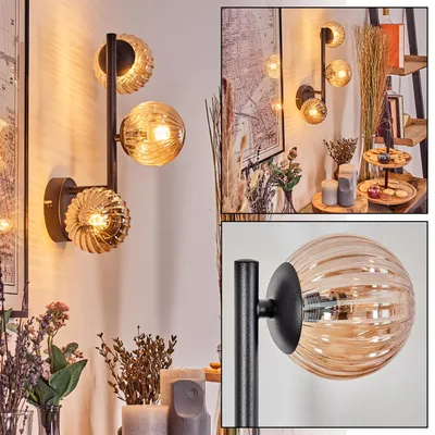 Produktbild von Isorella Wandlampe aus Metall/Riffelglas in Schwarz/Bernsteinfarben