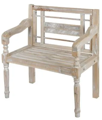 Zdjęcie produktu dla Ławka w stylu rustykalnym Casa Padrino z podłokietnikami antyczna biel / naturalne kolory 71 x 42 x h. 85 cm - Meble Shabby Chic Deco