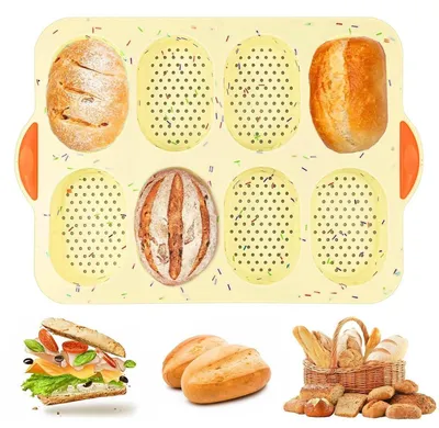 Immagine prodotto di Stampo in silicone per panini e baguette, forato, con rivestimento antiaderente, utilizzabile da 40°C a 230°C