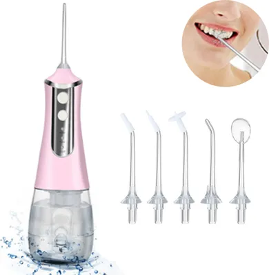 Produktbild von 1 Stück Munddusche mit 3 Modi, 350 ml, kabellos, wasserdicht (IPX6), inklusive Reisetasche, wiederaufladbarer, wasserdichter Zahnreiniger für Zuhause und unterwegs