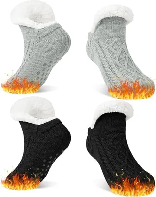 Produktbild von 2 Paar Rutschfeste Stoppersocken, Haussocken Herren & Damen Flauschig Hš¹ttensocken Rutschfest Hausschuhsocken, Weihnachten Thermosocken Gestrickte Wintersocken Antirutschsocken, EU 36-41