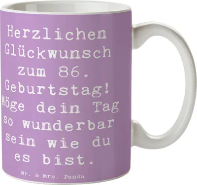 Produktbild von Mr. & Mrs. Panda Tasse Spruch 86. Geburtstag - Lavendeltraum - Geschenk, Jubiläum, herzlicher Gruß, Handgemacht, Kaffeebecher, Happy Birthday, Feier, Geburtstagsgeschenk