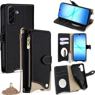Immagine prodotto di Per Samsung Galaxy A17 5G Design Crossbody Custodia protettiva in Pelle finta nero