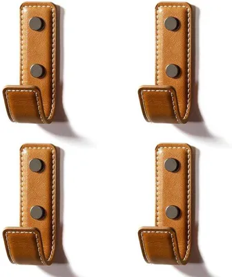 Image de Lot de 4 crochets muraux en cuir, petits crochets muraux pour serviettes, sacs, chapeaux, écharpes, clés, vêtements (orange)