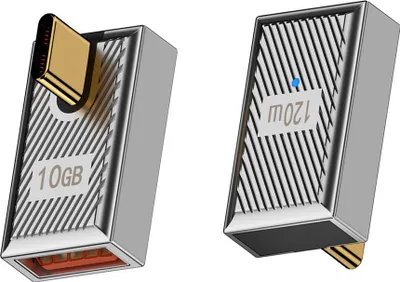 Produktbild von INF USB A Buchse auf USB C Stecker Adapter 120W, Zinklegierung, Silber