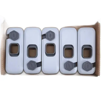 Produktbild von BECOMTO 5 Stück Kindersicherung Schrank Schubladen,Schrank und Schubladensicherung Baby,Baby Sicherheit Kühlschrank Schloss,Schrankschloss für Möbel,Küche,Stark Klebend,Kein Bohren,Langlebig,Grau