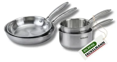 Image de Batterie de cuisine avec 2 poêles 20/28 cm et 2 casseroles 14/18 cm en acier inoxydable sans PFAS Fackelmann Vita3