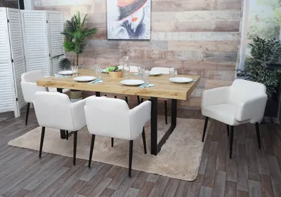 Obrázek produktu pro sada 6 jídelních židlí HWC-L13, čalouněná židle kuchyňská židle s područkami, látka/textil kov   krémově bílá
