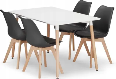 Produktbild von ADRIA rechteckiges Tischset 120x80 weiß + 4 MARK schwarze Stühle