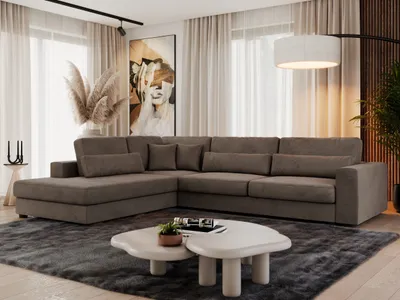 Produktbild von MKS MEBLE Ecksofa Sofa L-Form Grau Struktur, Wohnlandschaft L-Form, Couch L Form, Sofagarnitur Couchgarnitur Polsterecke, Breite: 316 cm - Savona L - Braun Velvet - Links