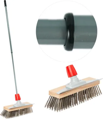 Immagine prodotto di Novaliv Robusta scopa a filo con manico - scopa in acciaio con manico telescopico, efficace rimozione del muschio, spazzola a filo, per pavimentazione e giardino, scopa a filo in acciaio, raschia muschio, scopa per pizza, spazzola per pietra da pizza