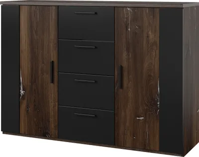 Produktbild von Masseno Kommode SIGNORA 132 cm Sideboard mit 4 Schubladen und 2 Türen für Wohnzimmer Schlafzimmer Modern 132x40x94 cm Multicolor / Multicolor