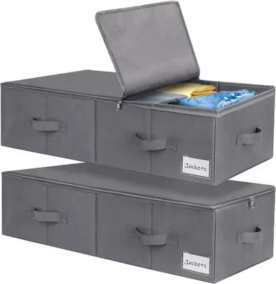 Produktbild von Kleiderschrank für unter das Bett mit 2 unter dem Bett Schubladen mit Deckel - 70 Liter - Faltschrank - 4 verstärkte Griffe - Schubladen für Kleidung - Kissen - Bettwäsche