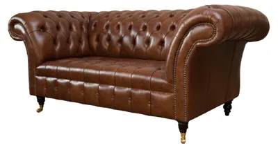 Produktbild von Luxus Sofa 2 Sitzer Sofas Braun Leder Design Möbel Stil Polster