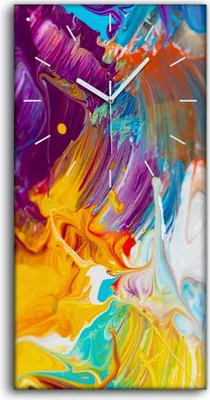 Produktbild von Küchenuhr Bürouhr Leinwand Uhr Geräuschlos Kunstdruck 30x60 Abstrakte Kunst Bunt - weiße Hände