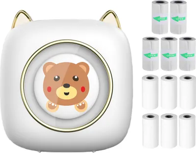 Zdjęcie produktu dla Mini drukarka kieszonkowa, przenośna drukarka termiczna, bezprzewodowa mini drukarka BT, rozdzielczość 203 DPI, drukarka do natychmiastowego drukowania zdjęć z 6 rolkami papieru termicznego i 5 rolkami papieru samoprzylepnego, 57 x 25 mm