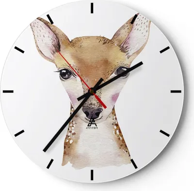 Produktbild von Wanduhr - Rund - Glasuhr - Damhirschkuh Grafiken Kinder - 30x30cm - Schleichendes Uhrwerk - Lautlos - zum Aufhängen bereit - Dekoration Modern - Wanddekoration aus Glas - C3AR30x30-4449