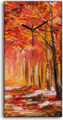 Produktbild von Dekor Leinwand Uhr Wandbilder 30x60 Malerei Wald Bäume Blätter Herbst Natur - schwarze Hände