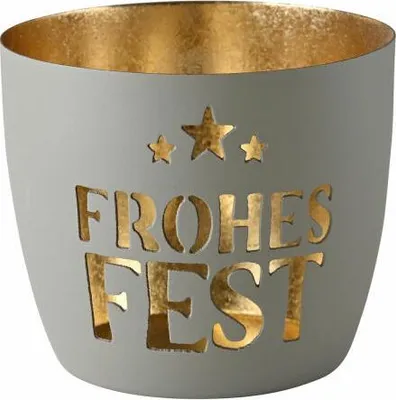 Produktbild von Gift Company Windlicht Madras Frohes Fest M, Teelichthalter, Kerzenhalter, Eisen, Flannel / Gold, H 8.5 cm, 1171704030