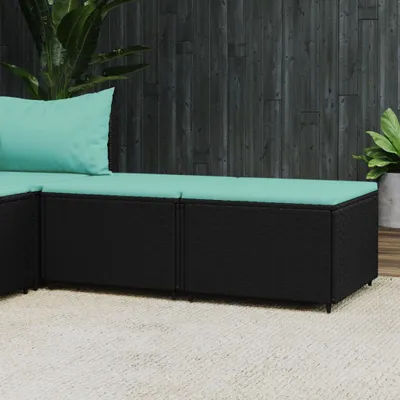 Image de The Living Store Tabouret de jardin avec coussin 2 pcs. noir Poly rotin