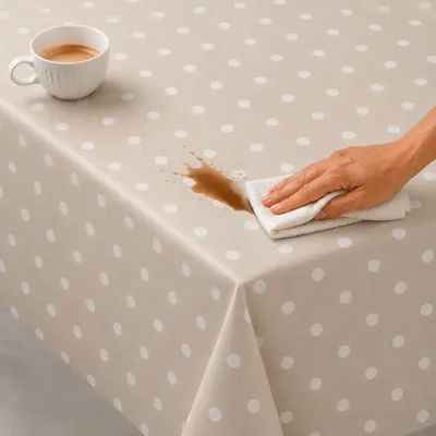 Produktbild von Wachstuchtischdecke Punkte abwischbar 140 x 160 - 27307-Punkte beige