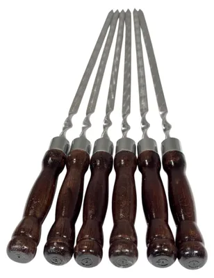 Produktbild von GOROCH Schaschlikspieße aus Edelstahl mit lackiertem Holzgriff, 63 cm, 3 mm stark, rostfrei, für BBQ, Kebab, Gemüse & Fleisch — Set aus 8 Stück
