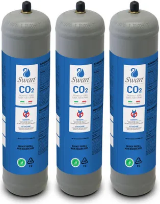 Immagine prodotto di Swan Co2 bombola monouso 600 gr E290 acido carbonico filettatura 11x1 M per gorgogliatori d'acqua, unità di raffreddamento e distributori di acqua potabile, 3 pezzi