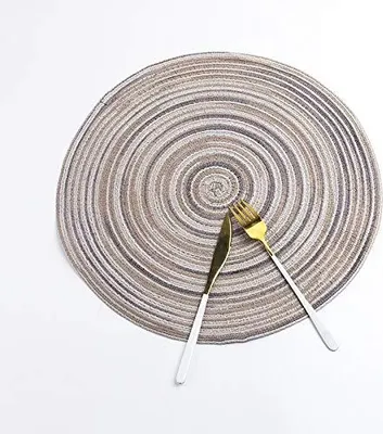 Produktbild von Runde Baumwoll- Platzsets - Set aus 4 hitzebeständigen gewebten Tischsets - Rutschfeste waschbare Platzsets für Esstisch, Bar, Wohnzimmer - Kaffee Farbe Grau