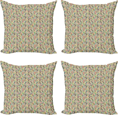 Produktbild von ABAKUHAUS Geometrisch Kissenbezug Set (4 Stück), Patchwork Art Rhombus, Moderner Doppelseitiger Digitaldruck, 60 cm x 60 cm, Mehrfarbig